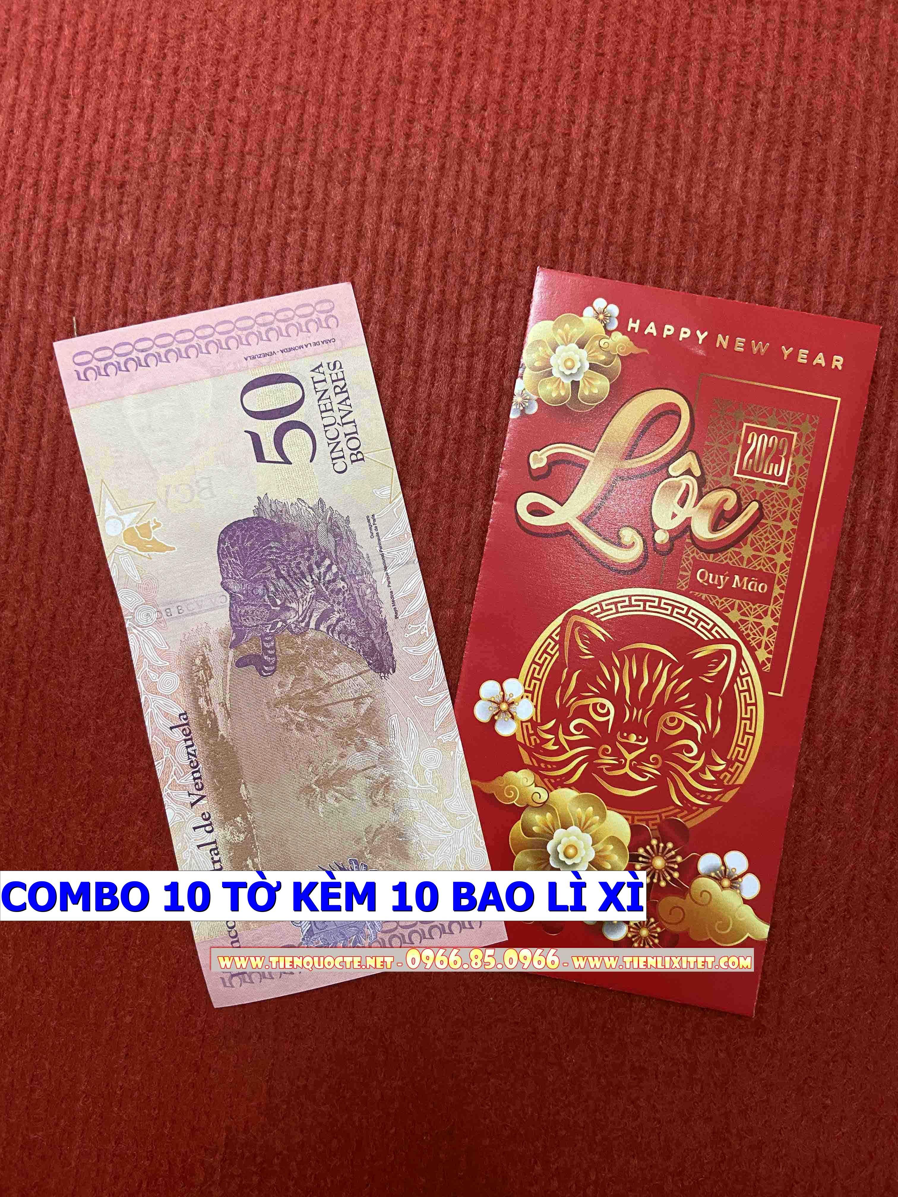 Set 10 tờ Lì xì hình tiền 2023 tấm tiền Venezuelaa hình con mèo 2023, tặng bao đỏ may mắn CPTLGD01857