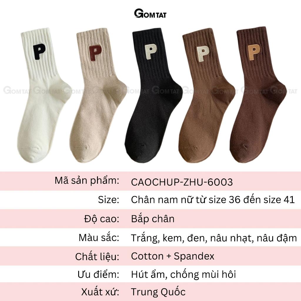 Tất nam nữ cổ cao cao cấp mẫu chữ P, vớ cổ cao nam nữ chất liệu cotton mềm mại, thấm hút - CAOCHUP-ZHU-6003-1DOI