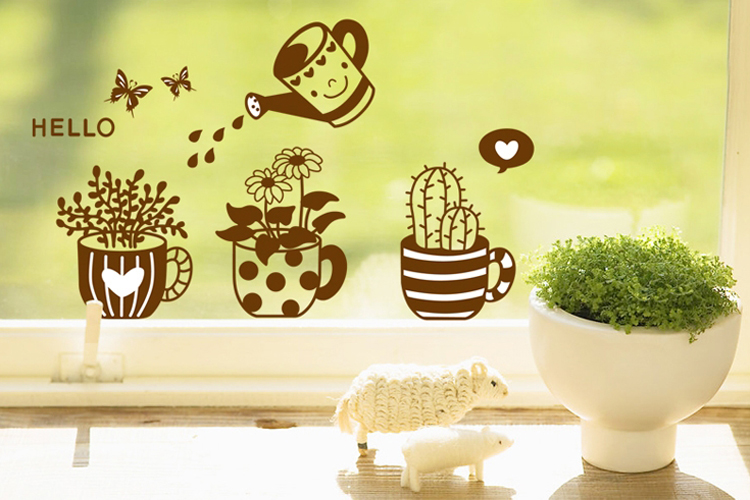 Decal Dán Tường Ba Chậu Cây Nâu Binbin PK179