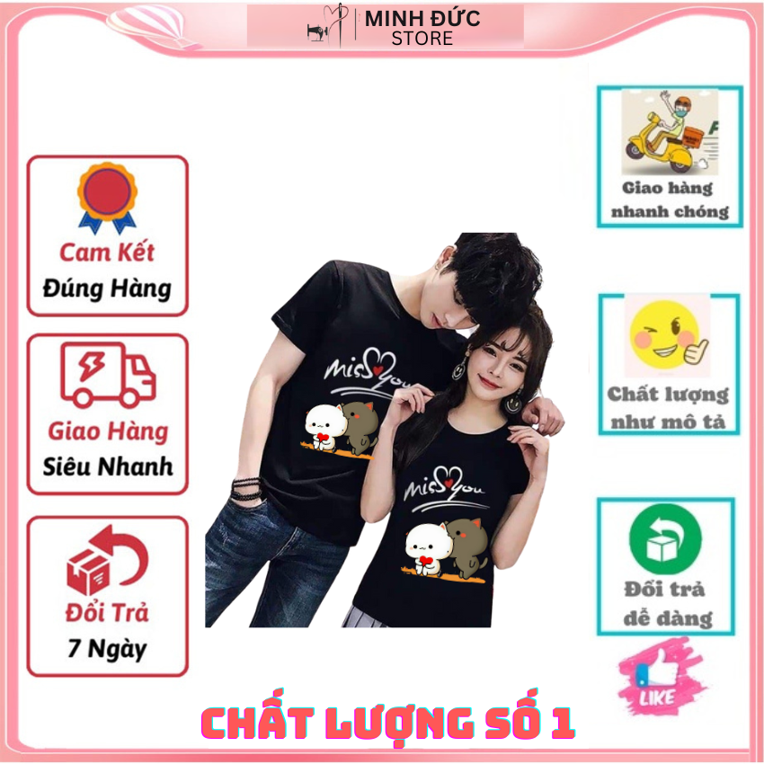 Áo Đôi Phông Rộng TT11, Áo Thun Nam Nữ In mis you ý Nghĩa, Vải Cotton Thun Thoáng Mát