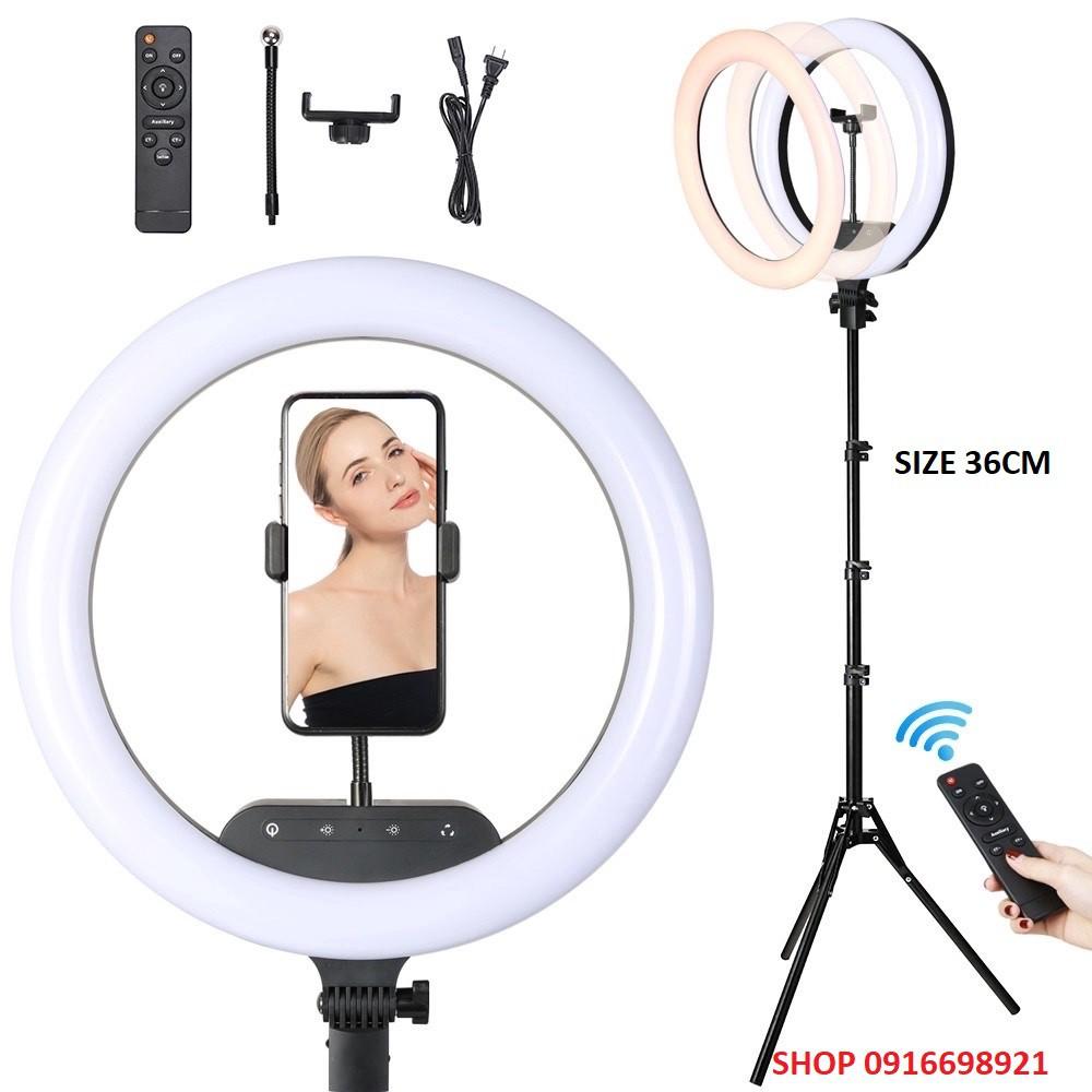 Đèn Live 36CM 3 kẹp KT full bộ kèm chân đèn livestream nhiều máy make up spa trang điểm