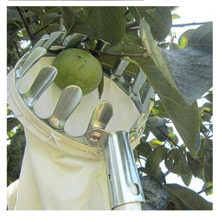 Vợt Hái Trái Cây Trên Cao Đa Năng Kèm Túi Vải, Dụng Cụ Hái Hoa Quả Kim Loại Siêu Bền Đẹp - Loại Tốt