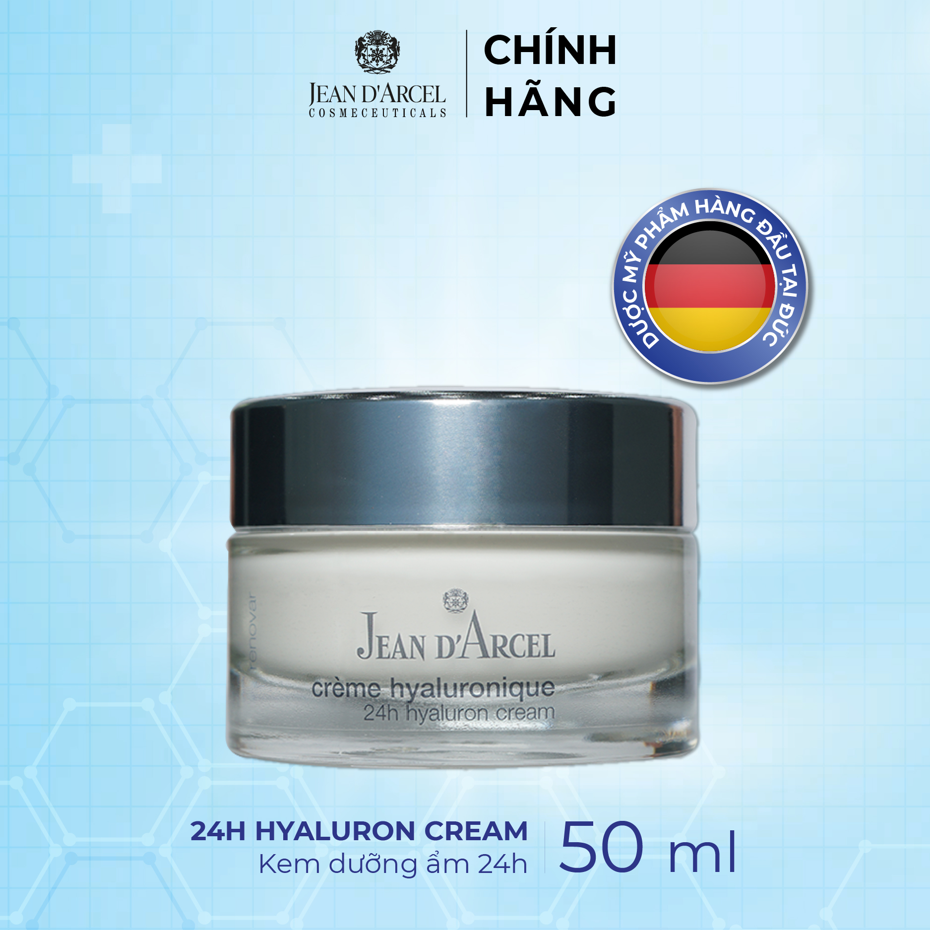 J115 Kem dưỡng ẩm 24h Renovar - 24h Hyaluron Cream 50ml - Jean d'Arcel