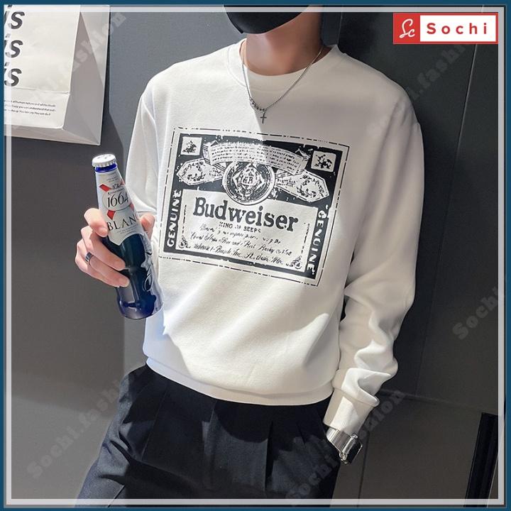 Áo thu đông dài tay, áo nam sweater cổ tròn mịn đẹp giữ nhiệt in Budweiser mã SW81.0