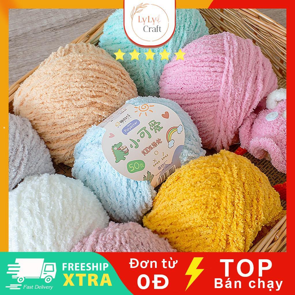 Len Sợi Đan Móc Chất Len  Bông Xù Cuộn 50gr Gồm 42 Màu Sợi To, Dụng Cụ Móc Len Cho Người Mới Bắt Đầu