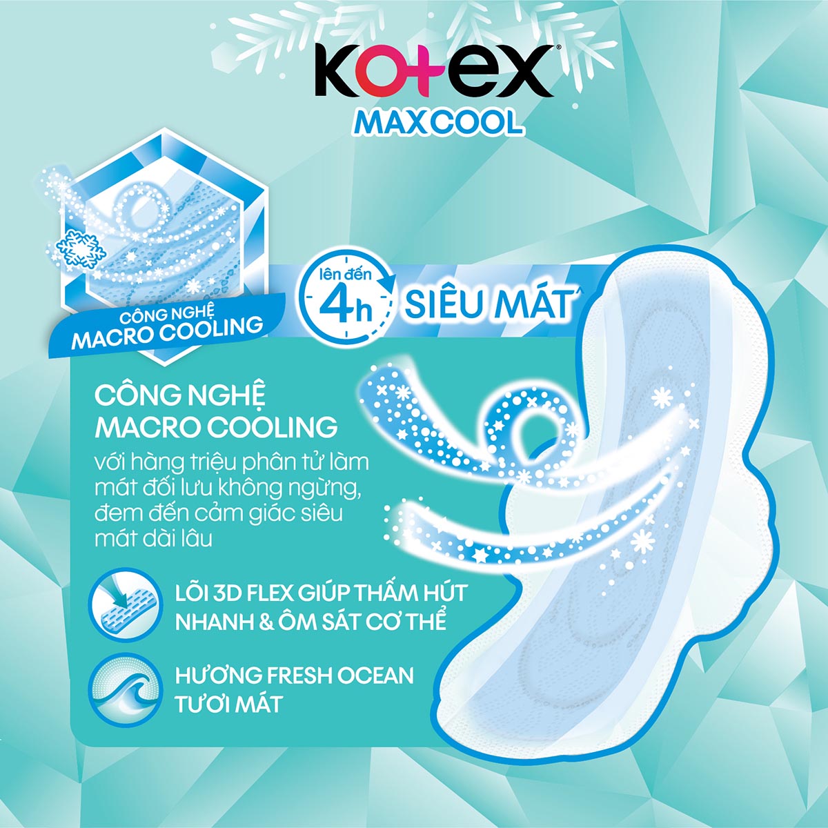 Combo 4 gói Băng Vệ Sinh Kotex Max Cool Siêu Mỏng Cánh 23cm 8 miếng