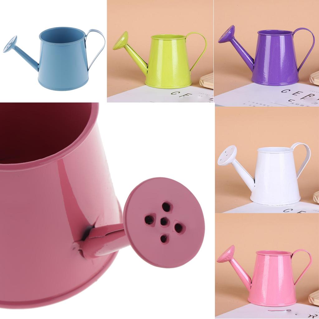 Pastoral Style Colorful Tin Flower Pot Mini Bonsai Watering Can Pot