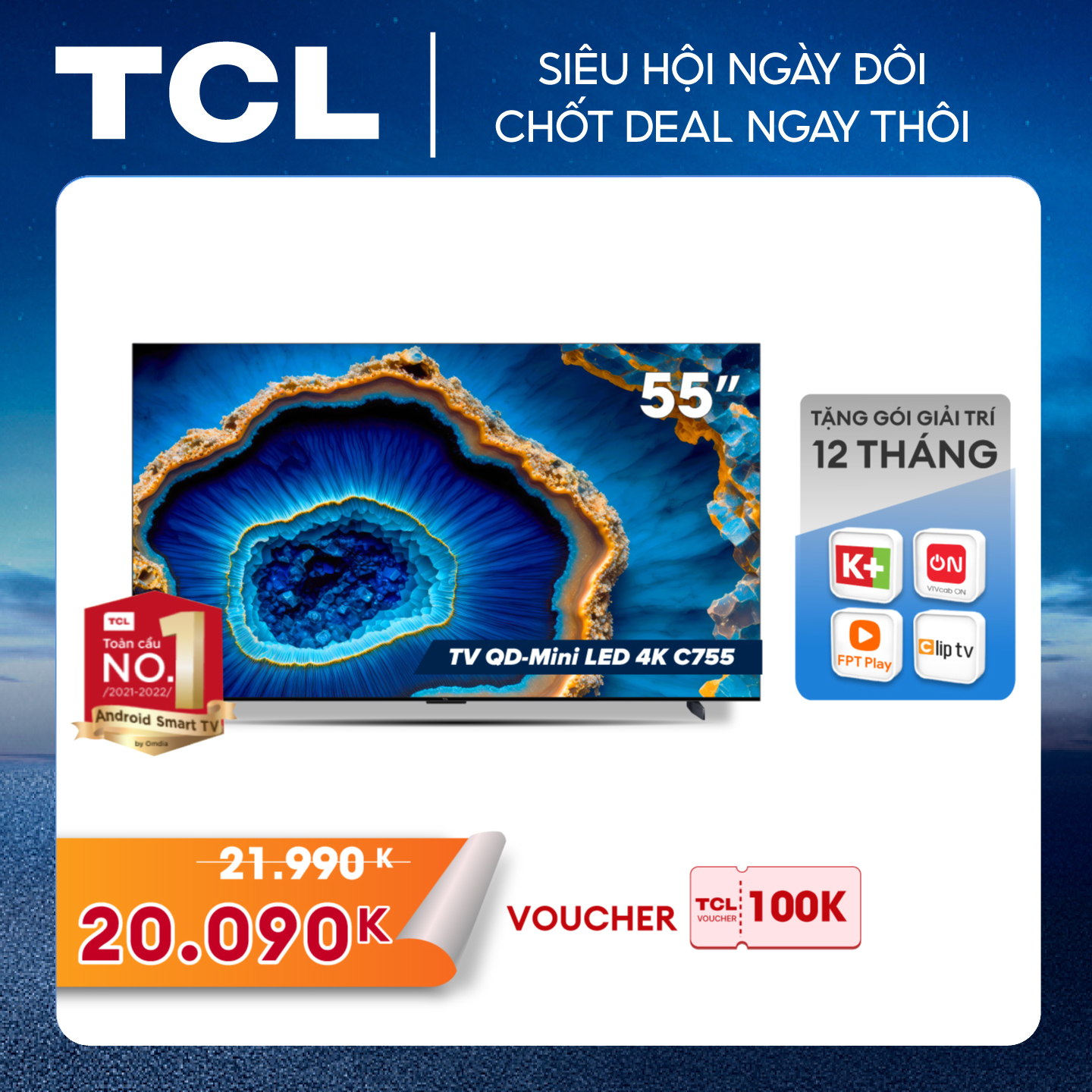TCL 55C755 QD-Mini LED 4K TV - Tivi 55inch - Hàng chính hãng - Bảo hành 2 năm