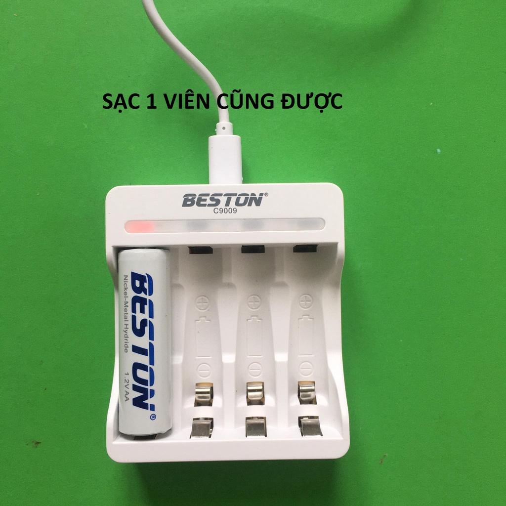 Bộ Sạc Pin AA, AAA Beston C9009 Tự ngắt khi đầy Sạc Nhanh Có Đèn báo đầy độc lập từng pin, pin sạc chính hãng