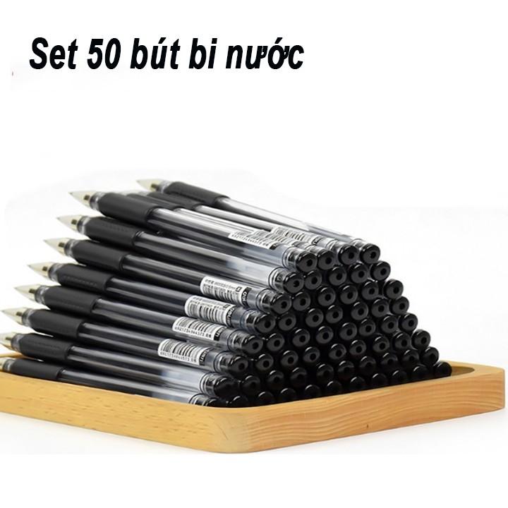 Set 50 bút bi nước xanh đen đỏ nét mực êm đều màu 00245