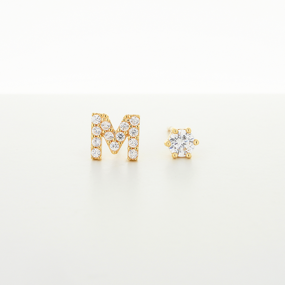 Bông Tai Nữ Chữ M Vàng Tây 14K BTAM110 Huy Thanh Jewelry