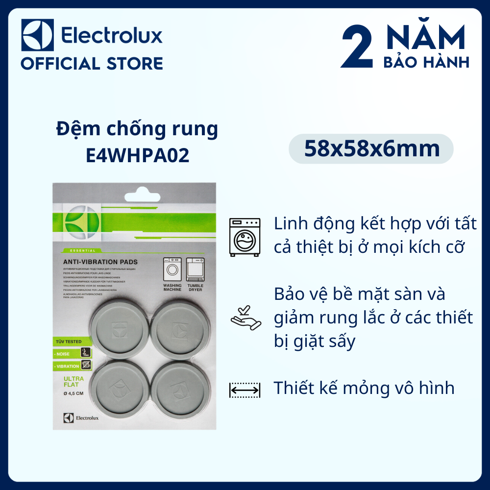 Đệm chống rung Electrolux E4WHPA02 Tương thích với tất cả dòng sản phẩm Máy Giặt/Máy Giặt Sấy/Máy Sấy [Hàng chính hãng]