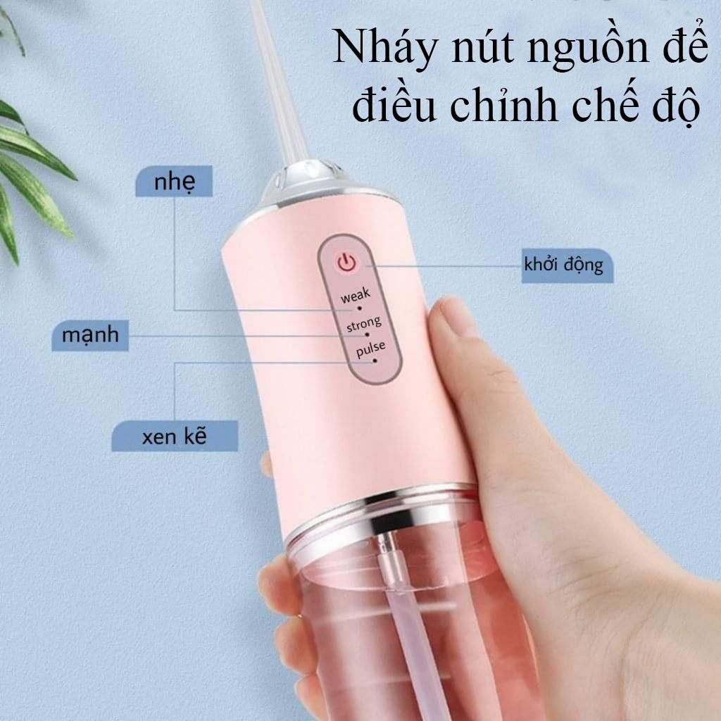 Máy Tăm Nước Cầm Tay Vệ Sinh Răng Miệng Oral Irrigator Tăm Nước Nha Khoa Mini Chống Thấm Nước Bản Tiếng Anh - TẶNG CẠO LƯỠI VÀ 4 ĐẦU VỆ SINH CHUYÊN DỤNG, Máy Xỉa Răng Nước 3 Cấp Độ Làm Sạch Sâu