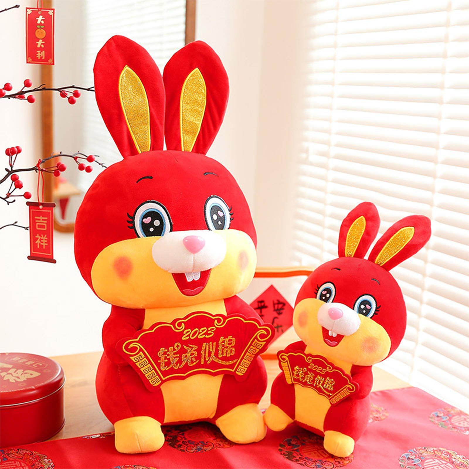 Chinese New Year Plush Toys Bunny Cute Figurine Ornament for New Year Gift Holiday