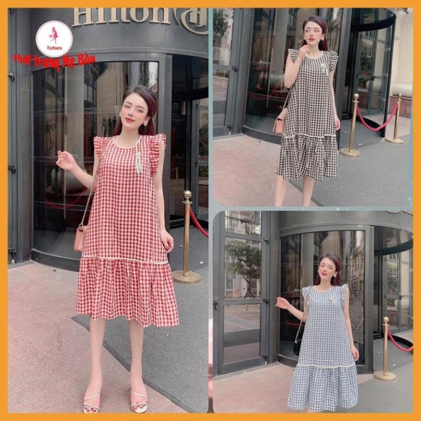 Váy bầu mùa hè caro 45 -70kg. New 3 màu hình thật