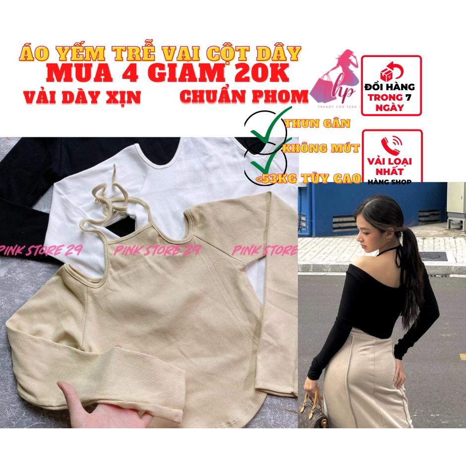 áo croptop cổ yếm cột dây nữ ôm body tay dài kiểu hàn quốc A121