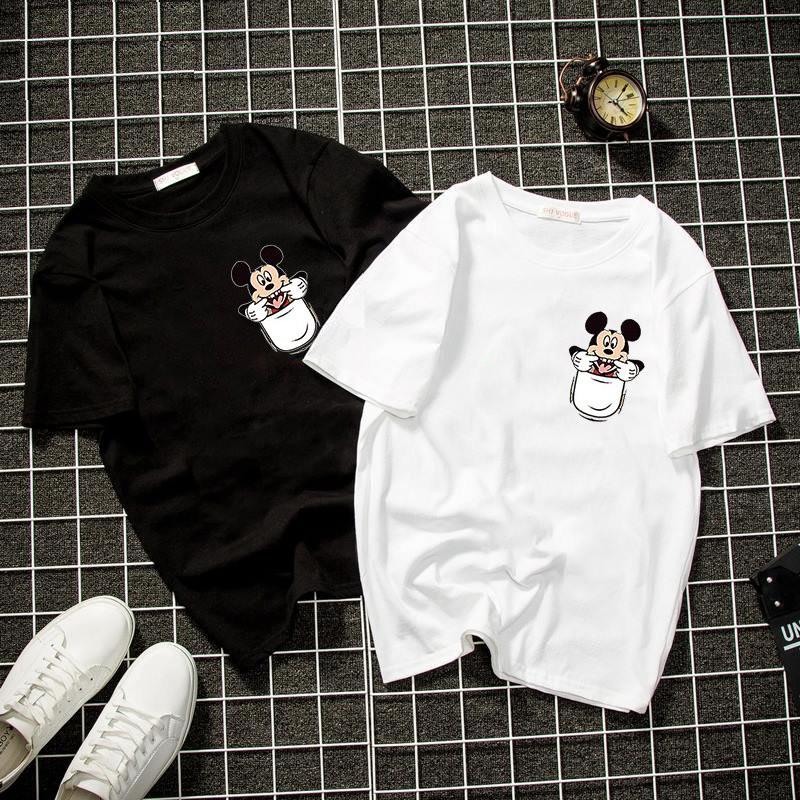 Áo thun nam nữ túi in hình chuột form rộng vải dày mịn 2020T2837