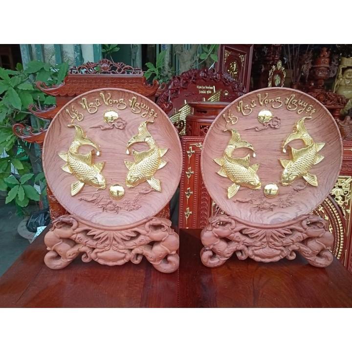 Tranh đĩa cá chép gỗ hương