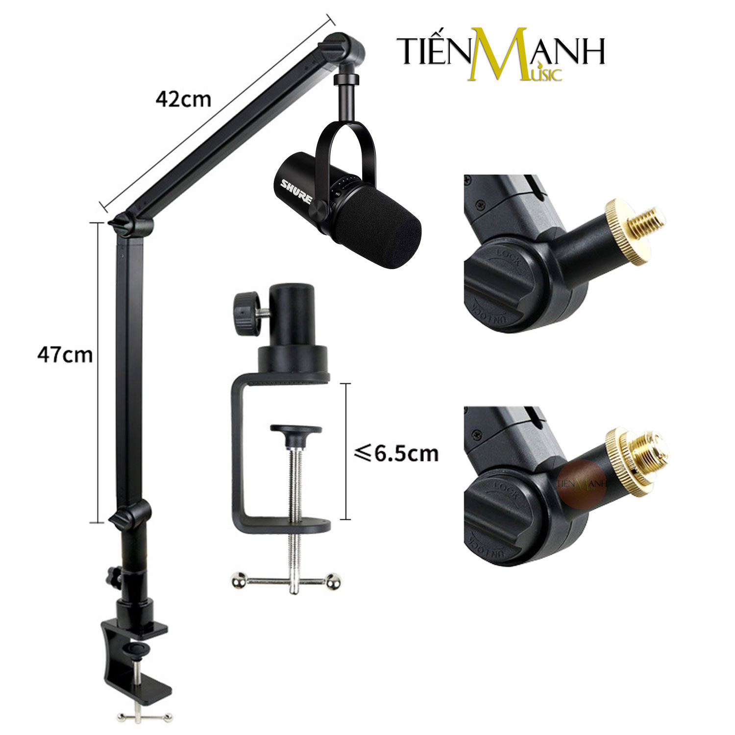 Chân Micro Kẹp Bàn Boom Arm Dr.Mic 2A (Chuyên Nghiệp) - Giá Đỡ Đế Mic Stand Microphone Thu Âm LiveStream Hàng Chính Hãng - Kèm Móng Gẩy DreamMaker