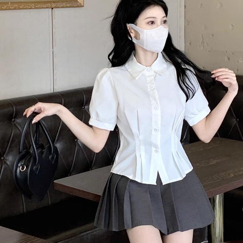 Áo sơ mi nhúm eo bigsize nữ dáng baby bo tay áo vải lụa chéo, Áo somi công sở nữ big size 58-95kg BIGSIZE CÔ NHỎ SM13