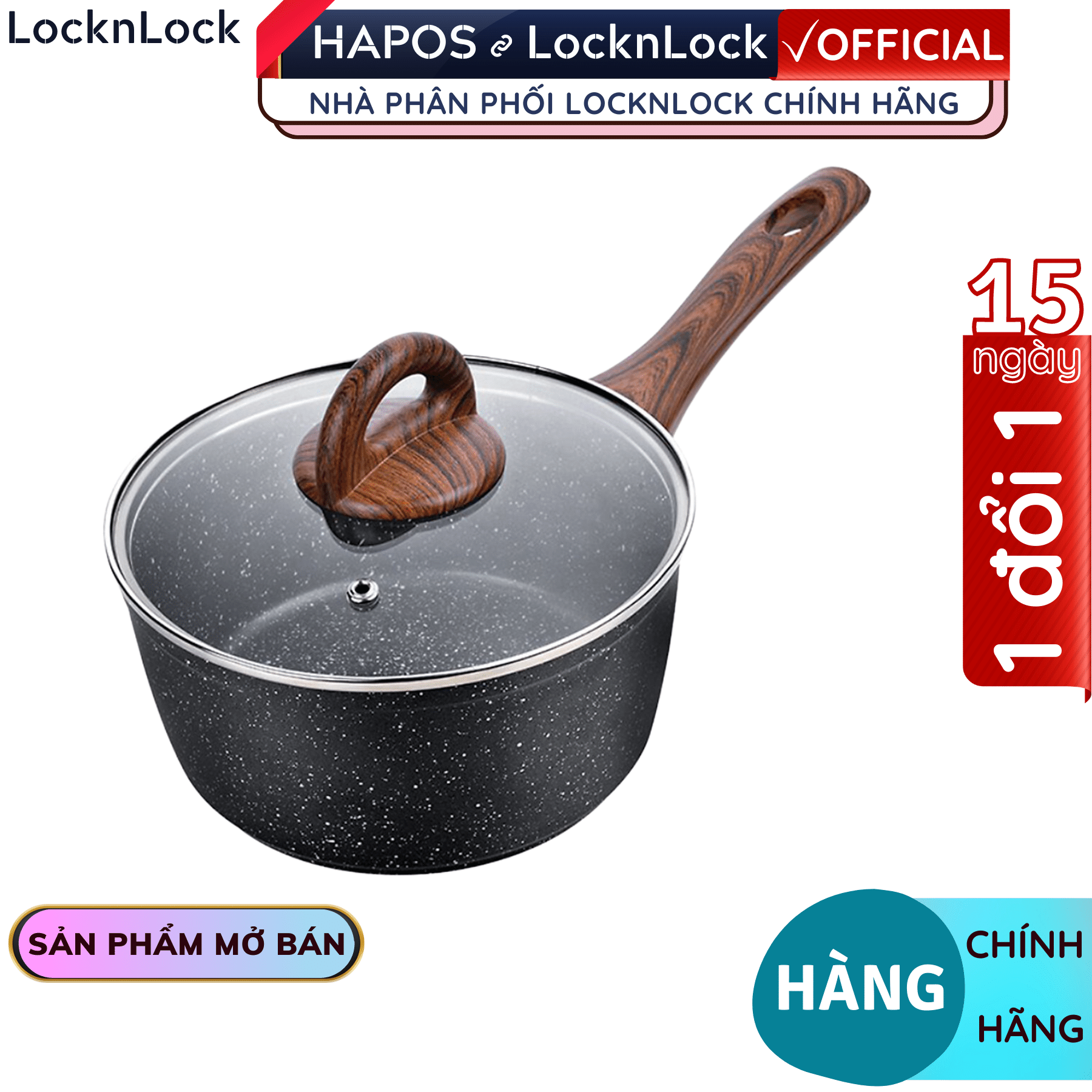 Chảo nhôm Lock&amp;Lock sâu lòng chống dính, nắp thủy tinh LBU1181 18cm dùng được trên bếp từ - Hàng chính hãng - Hapos