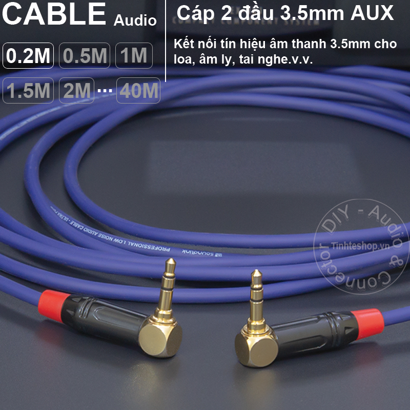 Cáp 2 đầu 3.5mm vuông góc DIY 0.2 đến 40 mét - 3.5mm AUX audio cable 90 degree right angle plug