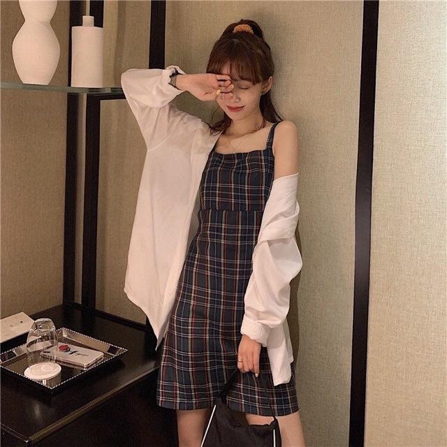 Váy 2 dây thắt eo kẻ