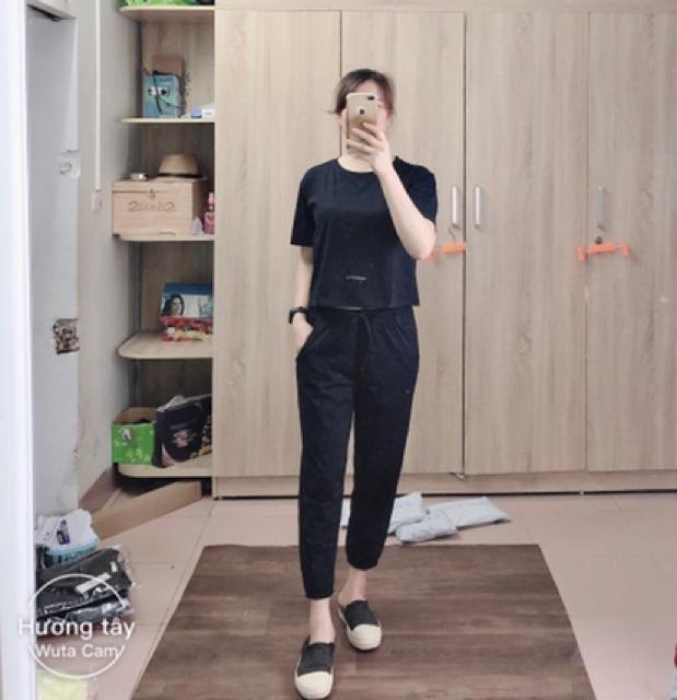 Bộ áo croptop quần jogger vải dệt kim cao cấp