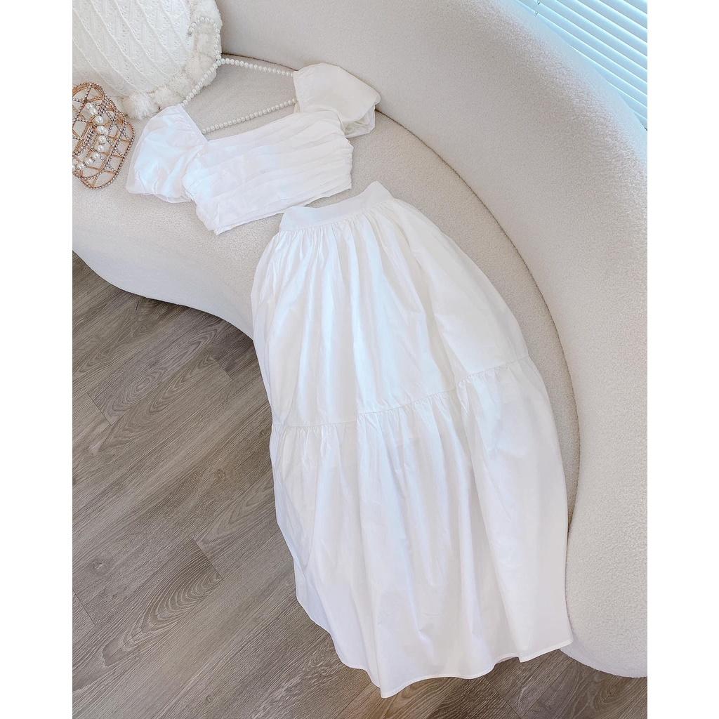 ĐẦM MAXI ÁO ÔM CROPTOP TAY NGẮN PHỐI VÁY DÀI CỰC XINH, ĐI DU LỊCH DẠO BIỂN LÀ BAO ĐẸP LUN MẤY NÀNG ƠI