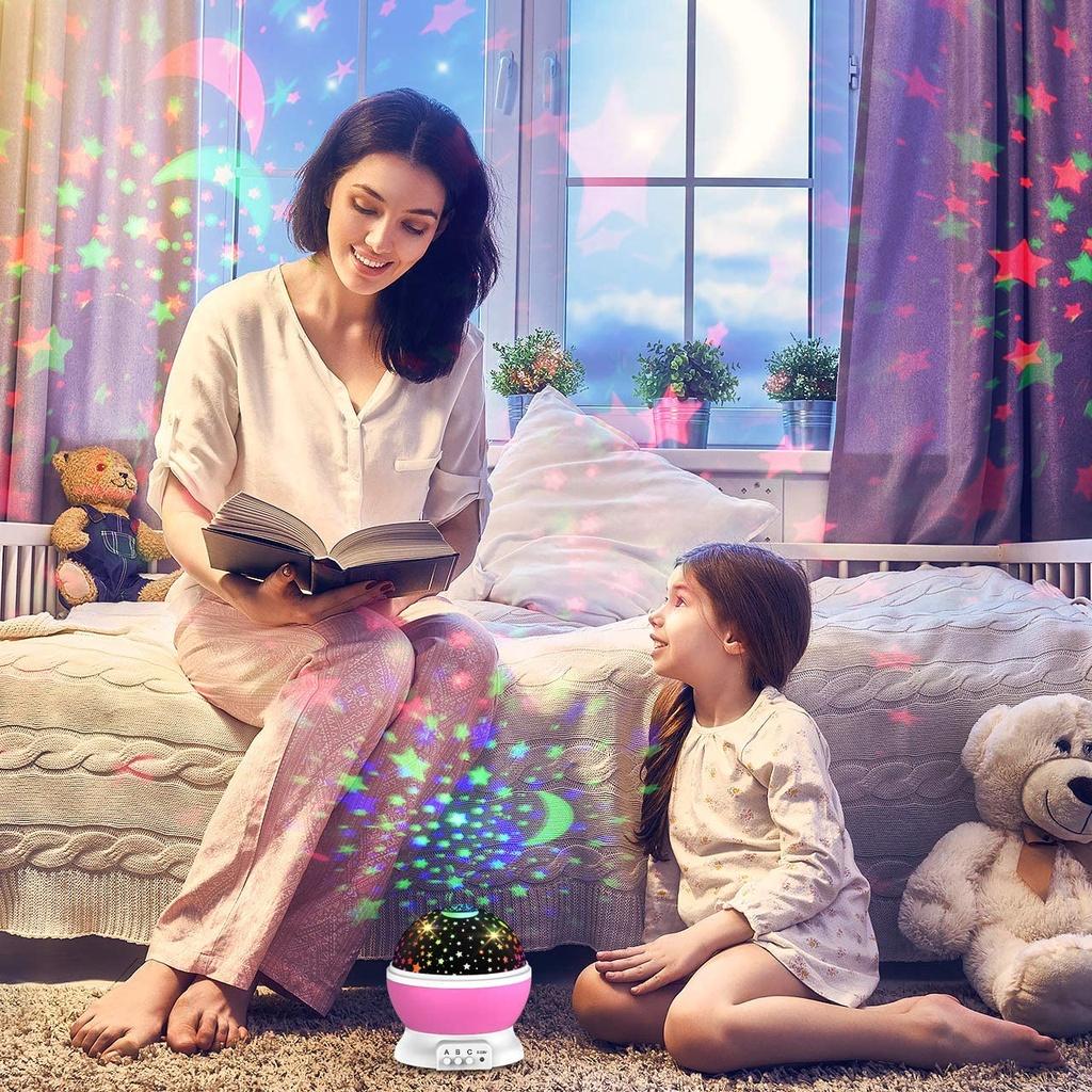 Đèn LED Chiếu Hình Mặt Trăng Và Ngôi Sao Xoay Lãng Mạn Trang Trí Phòng Ngủ