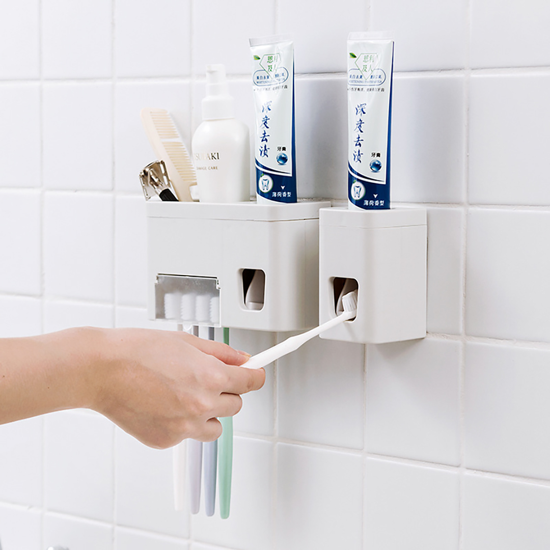 Giá để bàn chải đánh răng và dụng cụ lấy kem đánh răng tự động 2458 treo tường đa chức năng