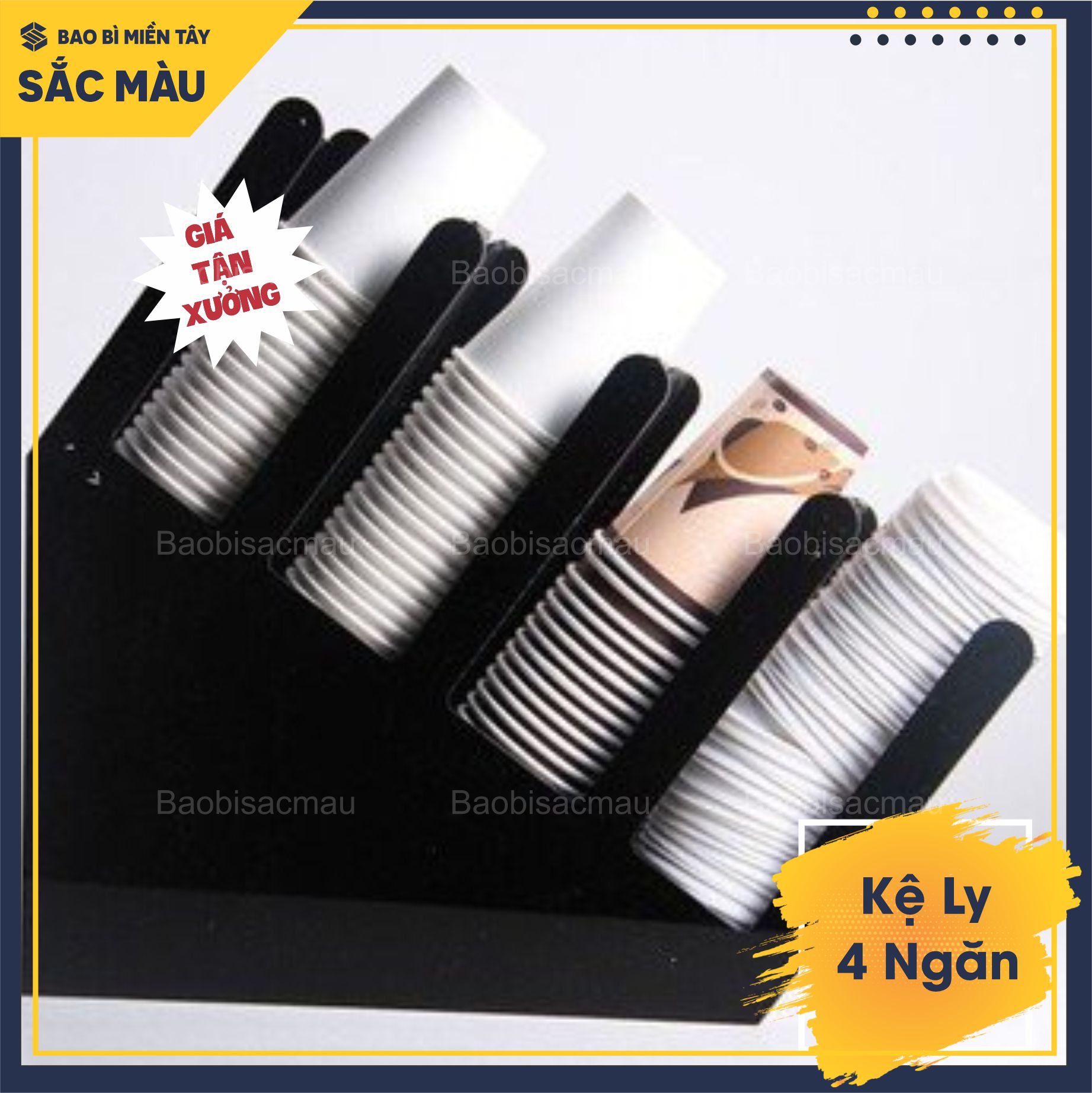 Kệ đựng ly/cốc nhựa màu đen 4 ngăn