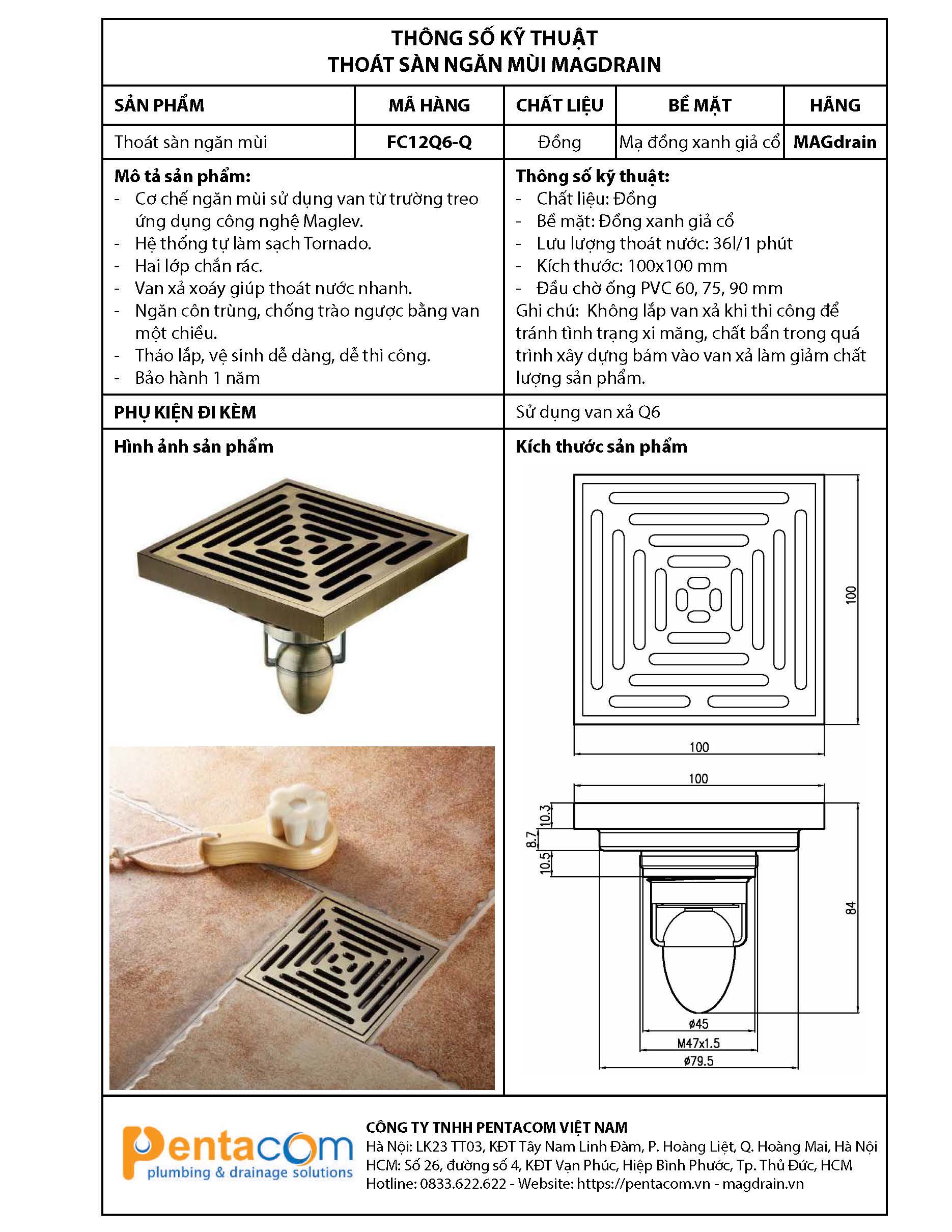 THOÁT SÀN NGĂN MÙI MAGDRAIN FC12Q6-Q