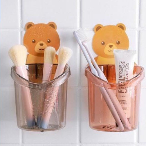 Cốc dán tường nhà tắm đựng bàn chải, kem đánh răng siêu dính,hình gấu nâu dễ thương