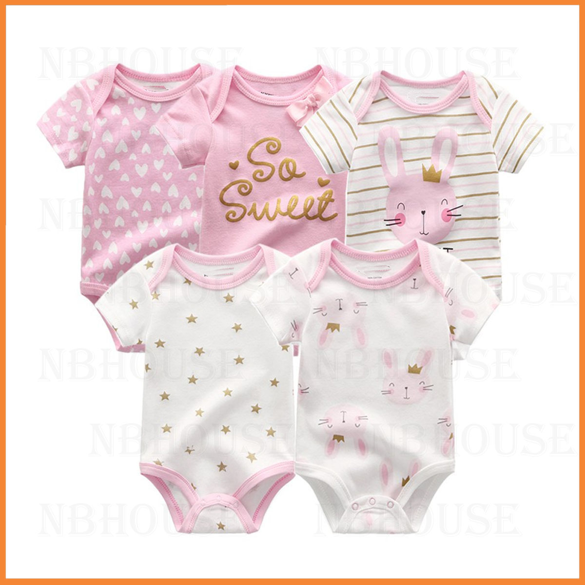 Bộ Đồ Bodysuit Liền Thân Ngắn Tay Cho Bé Gái Sơ Sinh Từ 0-3 Tháng Tuổi