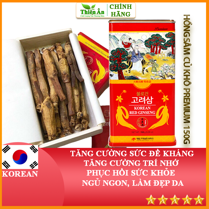 Hồng Sâm Củ Khô Daedong Hàn Quốc 150g Dòng Premium 6-10 Củ