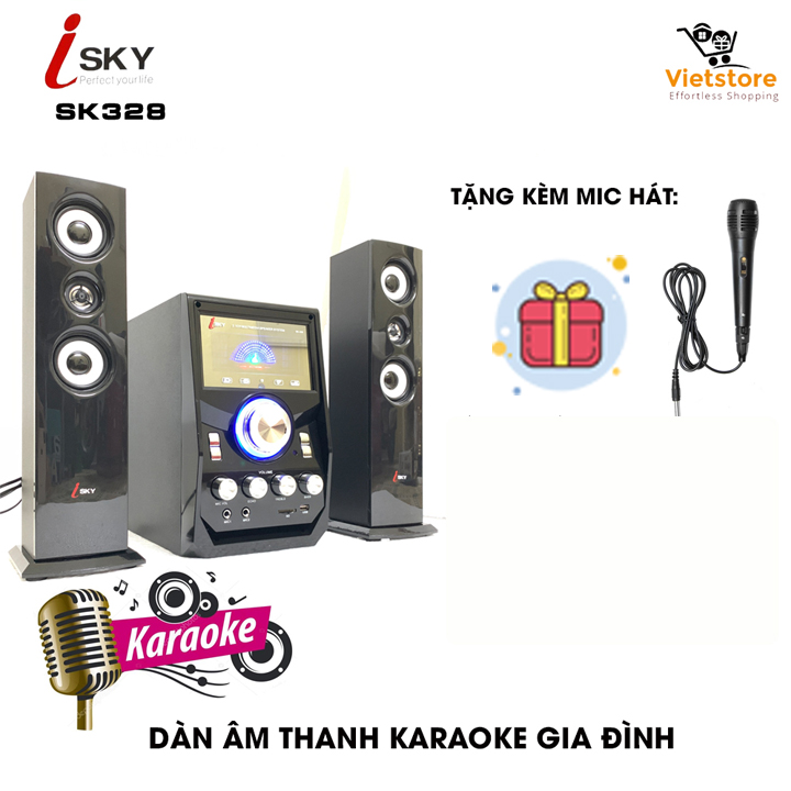 (Tặng kèm Micro hát) Dàn âm thanh tại gia, giải trí đỉnh cao tại nhà, vi tính lớn hát karaoke âm thanh đỉnh cao có kết nối Bluetooth USB Isky - SK328-Hàng nhập khẩu