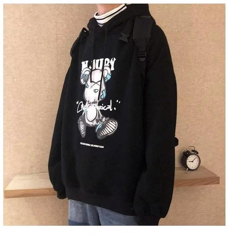 Áo Hoodie Đen In Hình Gấu Phong Cách Hàn Quốc Dành Cho Nam Size M-3XL