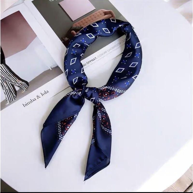 Khăn turban lụa vuông cao cấp choàng cổ size 70x70cm thanh lịch đa năng dùng làm áo yếm in hoa văn