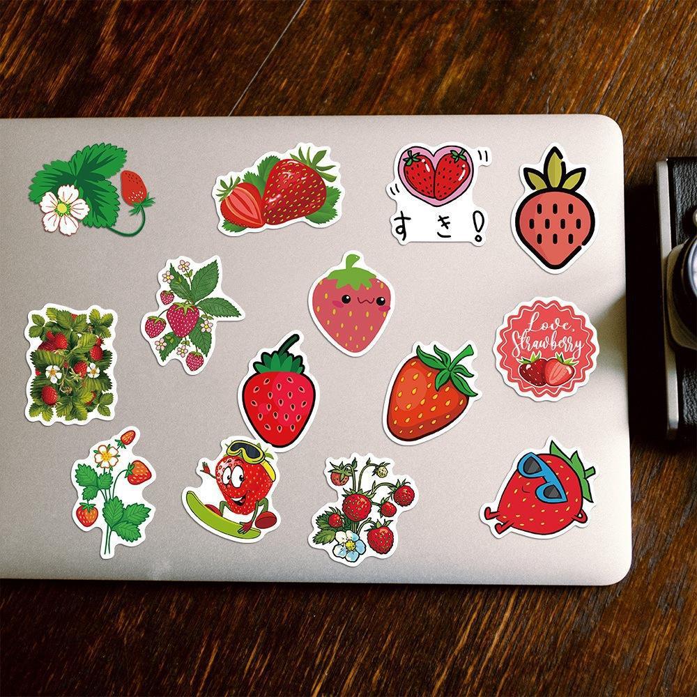 Sticker dâu tây hoạt hình cute trang trí mũ bảo hiểm, guitar, ukulele, điện thoại, sổ tay, laptop-mẫu S42