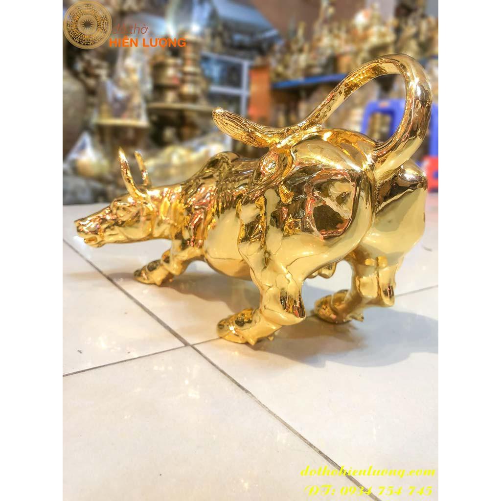 Tượng Trâu Chiến Mạ Vàng 24K Dài 30cm