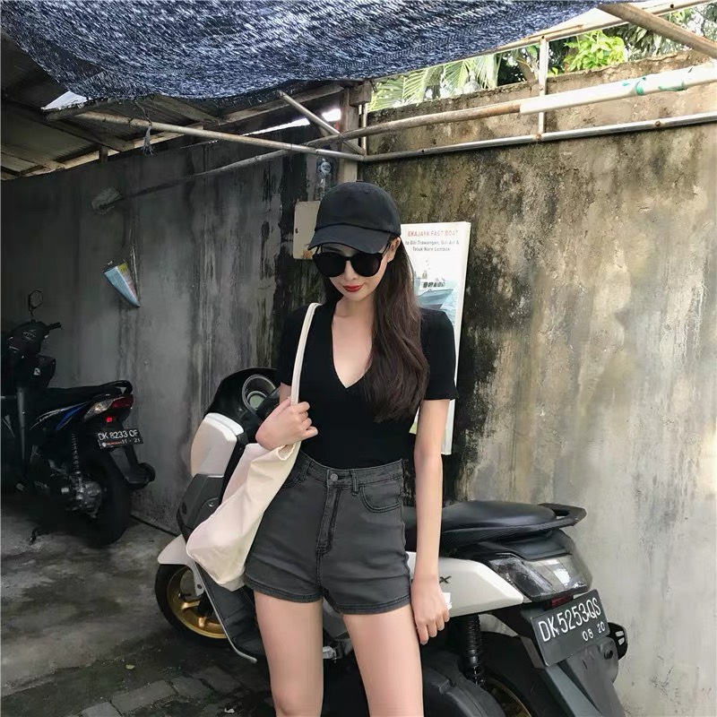 QUẦN SHORT JEAN NỮ BIG SIZE XÁM TRƠN CO DÃN MẠNH 2900