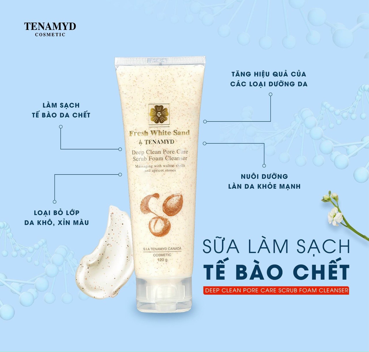 Sữa tẩy tế bào chết Deep Clean Pore Care Scrub Foam Cleanser Fresh White Sand by TENAMYD 120ml
