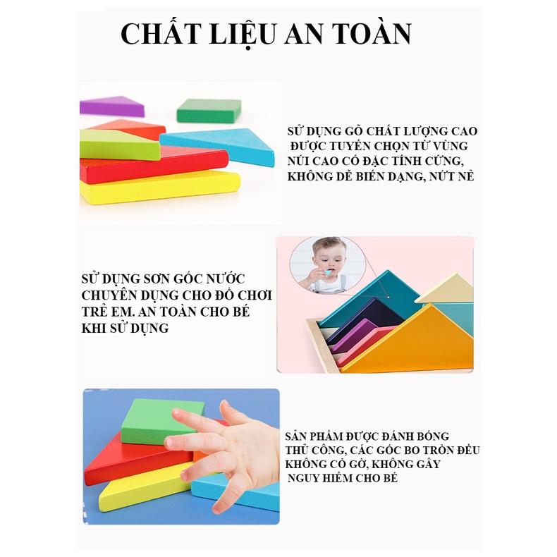 Đồ chơi Xếp hình gỗ Tangram nam châm có kèm sách cho bé, đồ chơi gỗ thông minh montessori