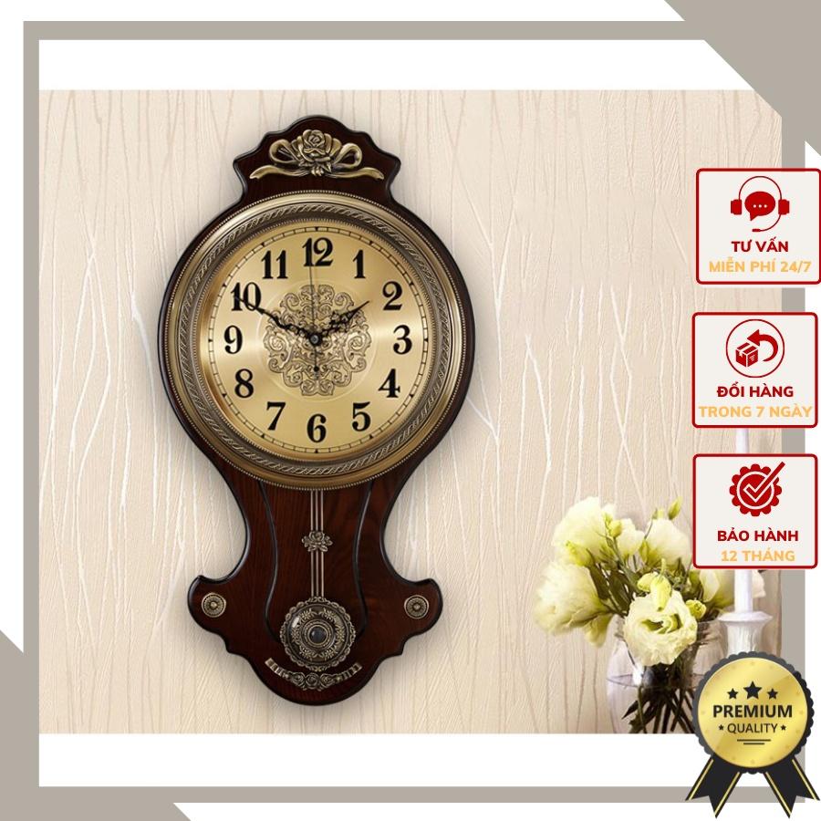 Đồng hồ treo tường đơn giản mang phong cách tân cổ điển DHTT8 - gỗ cao cấp viền composite mạ đồng.