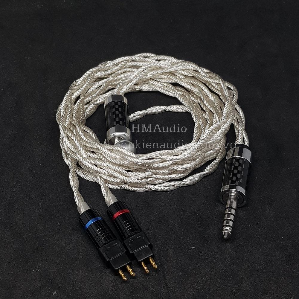 Dây tai nghe đồng mạ bạc OFC 1.8mm tết 4 - Connector Sens HD650 HD600 HD660s HD25 HD580