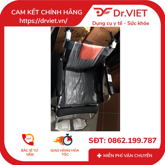 Xe lăn khung nhôm Lucass X-91L NEW Hỗ trợ người già đi lại khó, người di chuyển kém mặt nệm lưới, túi đựng đồ rộng rãi, gấp gọn tiện lợi,bánh mâm có thắng