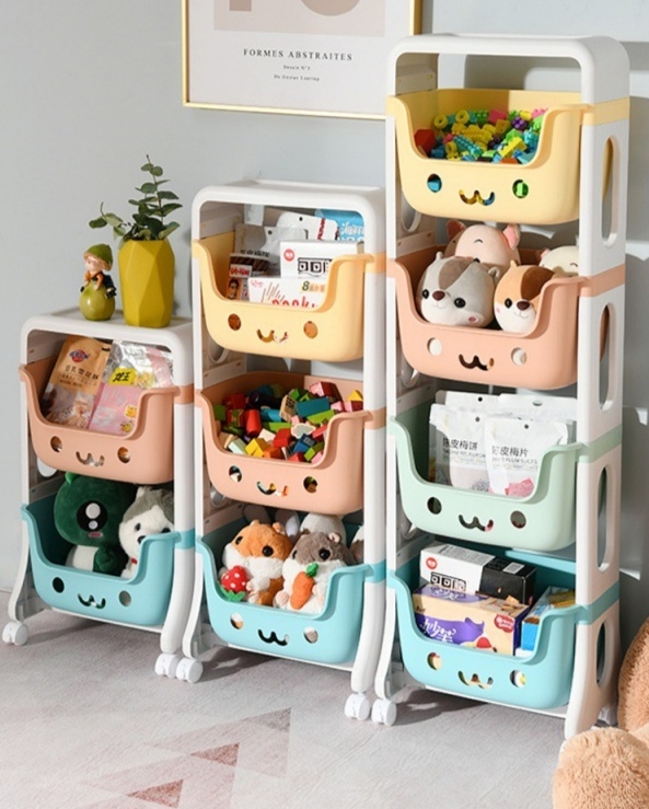 Kệ đựng đồ 2 / 3 / 4 tầng có bánh xe đa năng để đồ chơi, gấu bông, đồ bỉm sữa cao cấp