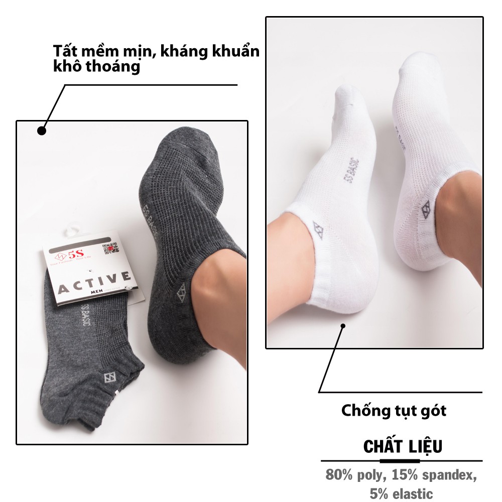 Tất Nam 5S Cổ Ngắn, Kháng Khuẩn, Khử Mùi, Không Bai Xù, Chống Tụt Gót, Chống Hôi Chân (5S.MEDISOCK20-01