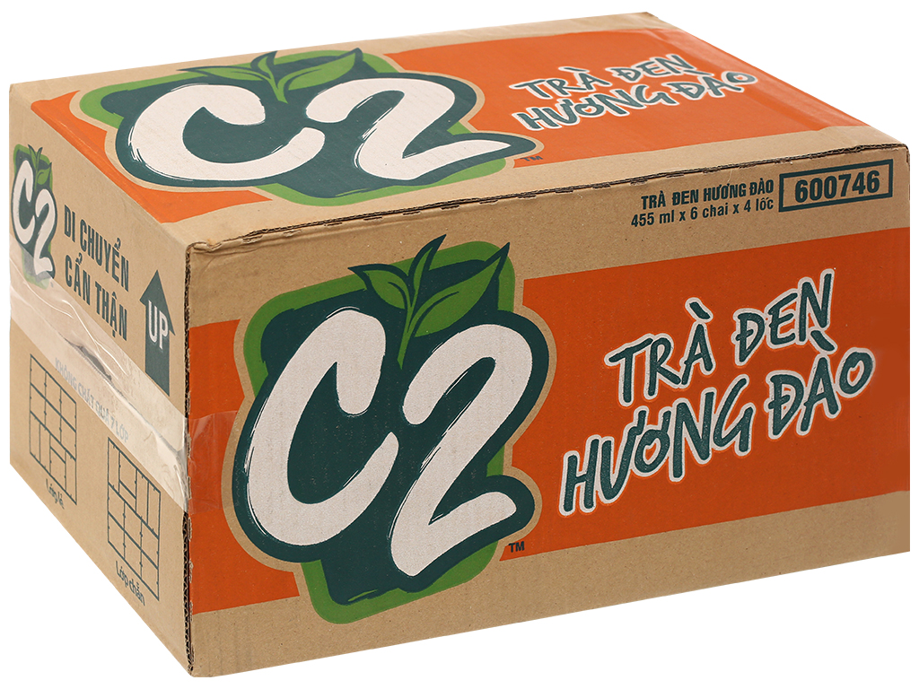 Thùng 24 chai trà đen C2 hương đào 455ml